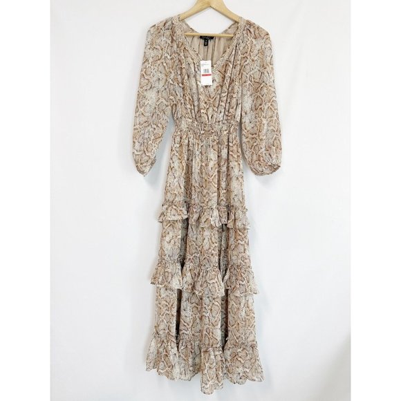 Jessica Simpson Kelley V-Neck Tier Maxi Dress Shadow Snake Blight White Size XS - Picture 3 of 6
